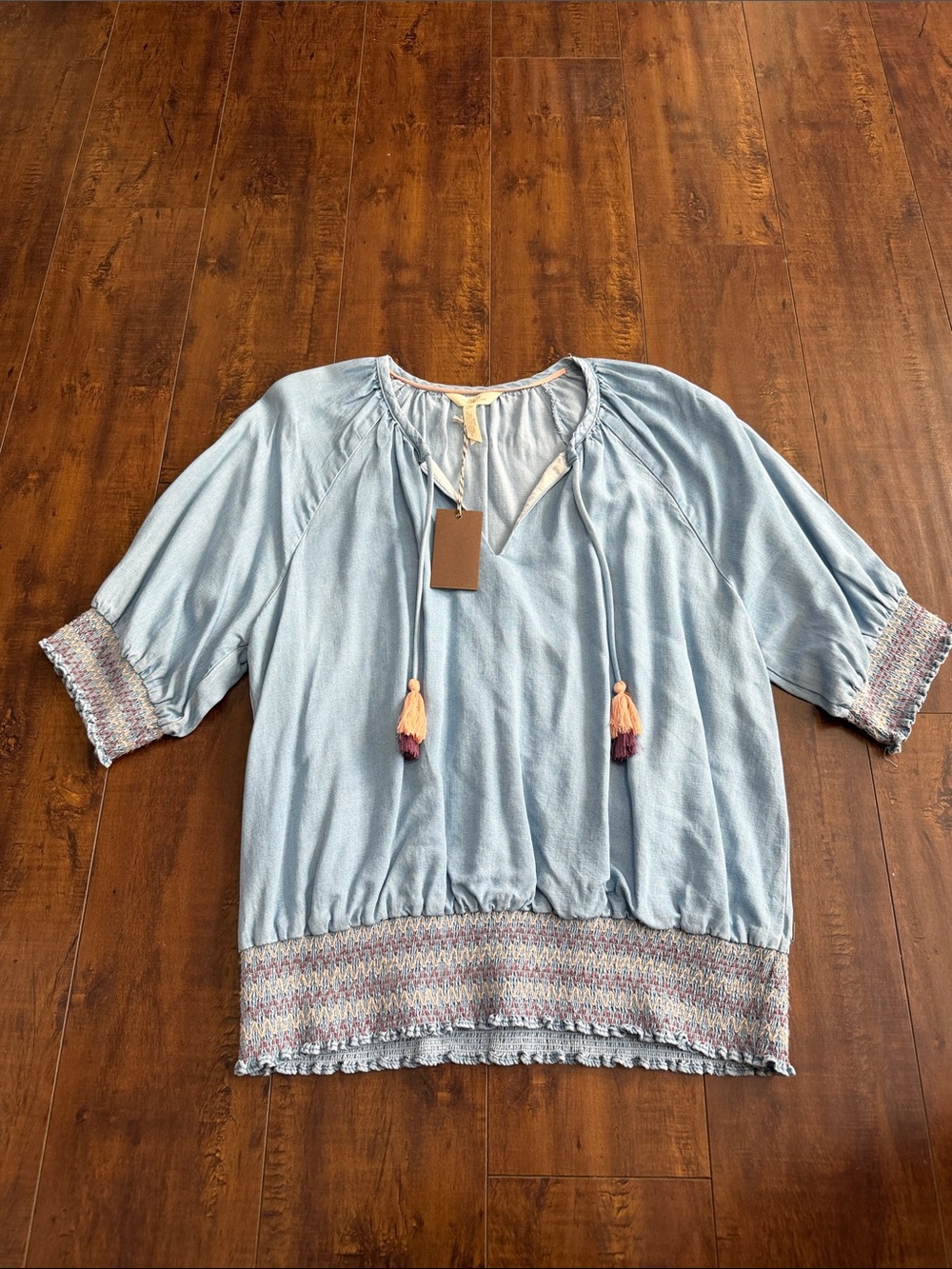 Matilda Jane Light Blue Boho Tassel Peasant Blouse